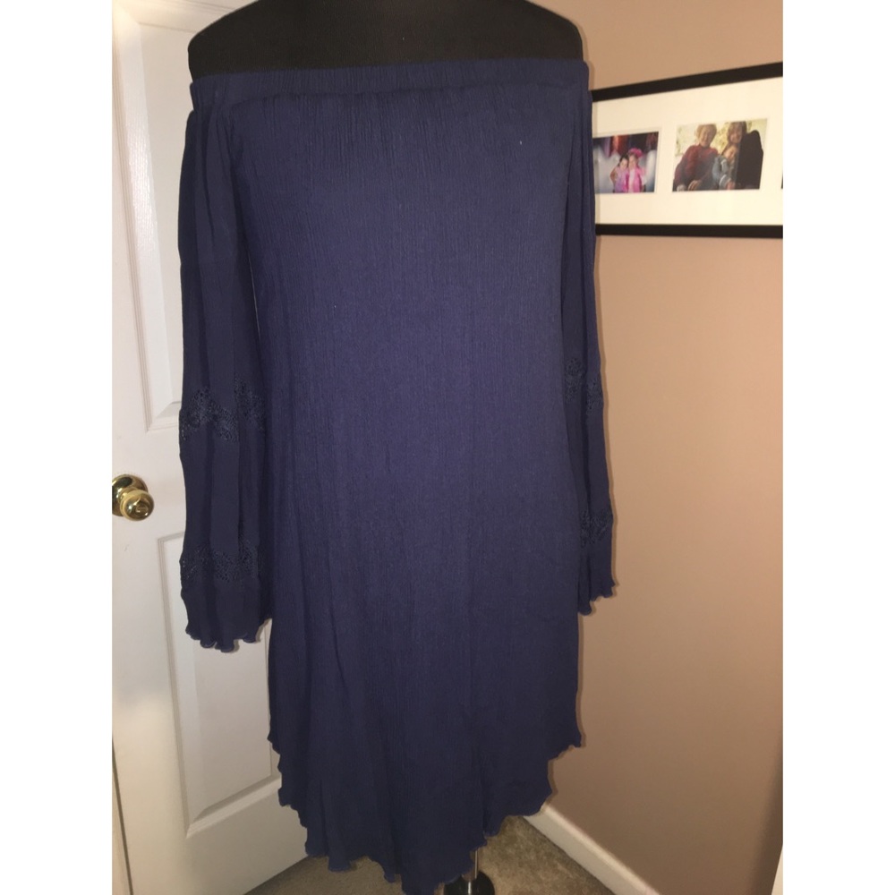 Navy off-the-shoulder dress